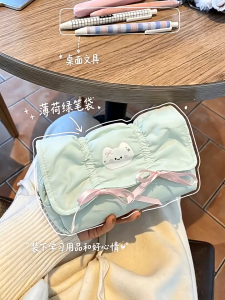 C & K Túi bút hình mèo dễ thương có nơ dung lượng lớn hộp đựng đồ dùng học tập phong cách Hàn Quốc dành cho nữ sinh