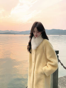 LMOMO Initial Snow 2.0 Lamb Fur Collar Leather Coat Womens Integrated Fur Sheep Scissors Velvet Mid-Length New Winter Coat