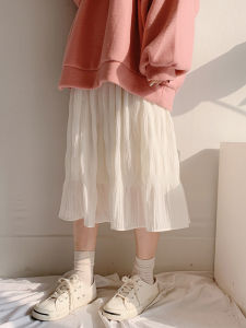 150 Little Sized Man White Chiffon Skirt Womens Spring and Autumn Mid-Length High Waist Drape A- line Fairy Mesh Skirt