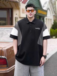 plus Size Mens Polo Shirt Casual Short Sleeve Splice Color Large 300 Pounds Mens Loose Fit Summer Fashion Cotton T-Shirt