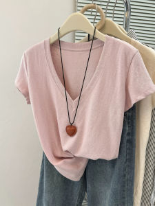MISHANGYICHU | Slim Thin Large Collar V-Neck Short Sleeve T-Shirt