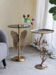 Retro Style Living Room Coffee Table Side Table Corner Shelf Bedroom Nightstand Portable Small round Table for Balcony