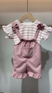 imut overall anak perempuan fashion Musim panas bayi cewe Kenakan kerja setelan Lengan pendek setelan 0-5 tahun