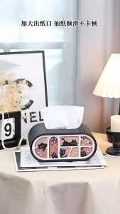 Oval Leather Tissue Box Classic Luxury Black White Tissue Box Cat Tissue Box Household Living Room Bedroom Office Napkin