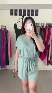 Setelan Piyama Wanita Lengan Pendek Motif Polos Warna Solid Nyaman