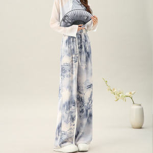 New Summer Wide Leg Pants Womens High Waist Straight Silk Dyed Ice Silk Satin Loose Fit Casual Trousers Korean Style Commute