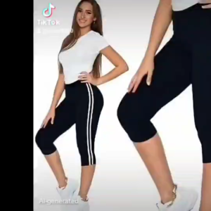 กางเกงเลกกิ้ง 8739 แถบขาว 2 เส้น อ้วนก็ไส่ได้ ผ้าเกาหลี ผ้ายืด ฟรีไซส์ กางเกงเลคกิ้ง7 ส่วน