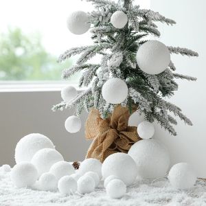 4/6/8cm 6Pcs White Christmas Balls Xmas Tree Pendant Foam Snowball Hanging Ornament Xmas New Year Party Decoration for Home