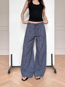 Quần Ống Rộng Kẻ Sọc Xanh Cổ Điển Cho Nữ Mùa Hè Thiết Kế Mới Quần Dài Thường Ngày Đa Năng Quần Thể Thao