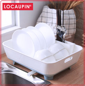 Locaupin Dish Drying Rack with Drain Board and Detachable Dish Draining Board Kitchen Storage Dish Rack