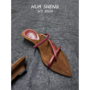 Casual Sweet Cool Pointed Toe Summer Outdoor Low Heel Toe Post Sandals Womens Fashionable Leather Upgraded Version 2024