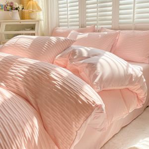 Pure Desire Fairy Style Seersucker Washed Cotton Bed Sheet Four-Piece Set Young Adult Heart White Quilt Cover Quilt Sheet Dormitory Three-Piece Set