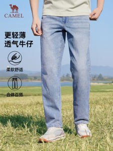 Camel Mens Straight Leg Jeans Lightweight Breathable Cotton Feel Elastic Washed Casual Long Pants Spring Summer New Arrival