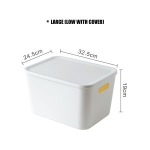 White Plastic Storage Basket with Lid - Home & Office Organizer for Snacks Cosmetics Desktops