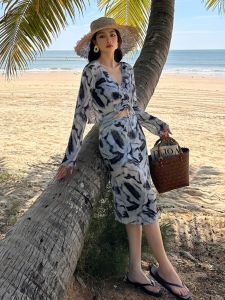 plus Size Swimwear Bikini Set Long Sleeve Separate Womens Clothing Meat Concealing High Quality Feeling for Plump Girls