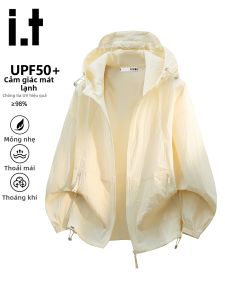 izzue | Áo Khoác Bảo Vệ Chống Nắng UPF50+ Lạnh Mát Bằng Lụa Tuyết Nhẹ Mỏng Có Mũ