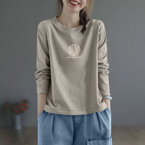 Big Sale Leak-Picking Export Export Original Single Cut Label Pure Cotton Long Sleeves T-shirt Female Easiest for Match Anti-Aging Casual Slim Looking Tops Autumn