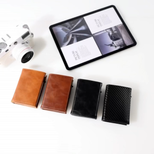 Carbon Fiber Mens Aluminum Anti-Theft RFID Credit Card Holder Wallet | Card Slot Portable | Automatically Pop Up
