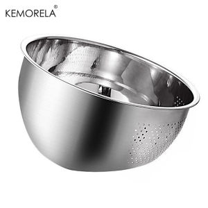1PC Rice Washing Bowl Stainless Steel Drainage Basket Slanted Bottom Rice Washing Basin Colander Basket For Vegetable Fruit Rice