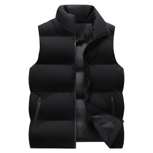 Thickened Fleece Warmth Mens down Cotton Vest Fashion Urban Style Office Wear Stand Collar Side Seam Pocket Polyester Fiber