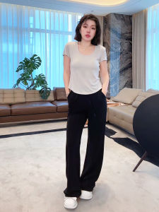 Comfortable Mixed Linen Ice Sensation Seamless T-Shirt Womens Summer Thin Short Sleeve U-Neck Pure Color Casual Fashion