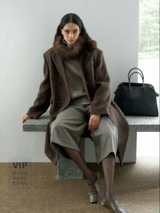 Brown Herringbone Wool Coat