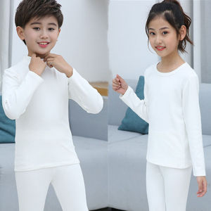 Kids White Bottoming Shirt Spring & Fall round-Neck with Fleece Lining Long Sleeves T-Shirt Pure Cotton Boys and Girls Thermal Clothes Half Turtleneck Winter Thick