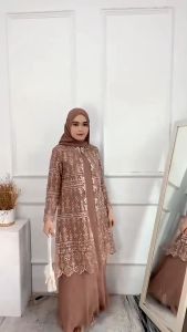 Gamis Brokat Wanita Kondangan Yasmin Dres Ceruty Babydoll Mix Brukat