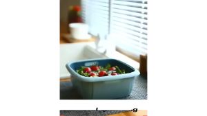 iPii Multifunction Double Layer Drain Basket with Clear Plastic Cover Tupperware Fruit Storage Kitchen Refrigerator Box 2 in1 Square Drain Sealed Box Keep Fresh Garlic Onion Food Vegetable Container Storage Fridge Box Bekas Penapis