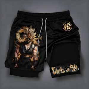 Bandai | Dragon Ball Anime Goku Peripheral Printed Double-layered Shorts 2025 Summer American Sporty Mens Loose and Breathable Pants