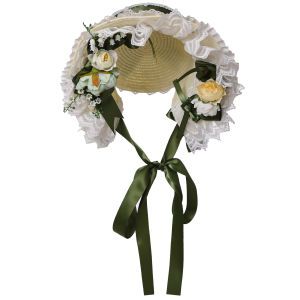 Lolita  Straw Cap Sun Hat Lace Patchwork Ribbon Bandage Bowknot Hat Elegant For Tea Party Flat Cap Handmade