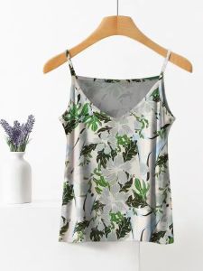 Summer New Floral Print Halter Vest Womens Sleeveless Base Shirt Inner Wear Slim Fit Breathable V-neck Outwear Casual Top