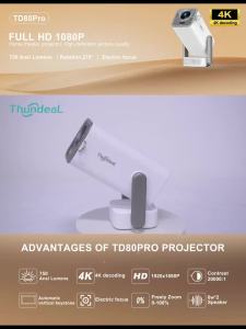 ThundeaL | ThundeaL New TD80 Pro 4K Projector Android WiFi Portable TD80Pro Home Cinema Theater Beam Movie Video Projector Upgrated TD80W