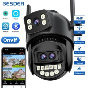 Camera Wifi PTZ Kép BESDER 9MP Với Zoom Kỹ Thuật Số 8X Tầm Nhìn Ban Đêm Màu Sắc Camera An Ninh Ngoài Trời IP CCTV iCSee Chống Nước Chống Thời Tiết