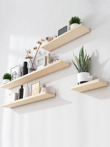 Solid Wood Wall Mounted Shelf Simple Modern Living Room Decor Creative Display Rack Hanging Board No Drilling Required