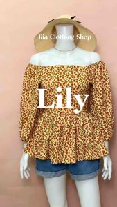 RIA Clothing  Lily Squareneck Puff Sleeves Peplum 2-Way Off Shoulder Blouse Trendy Top Korean Bkk Bangkok Inspired  Small to Large frame