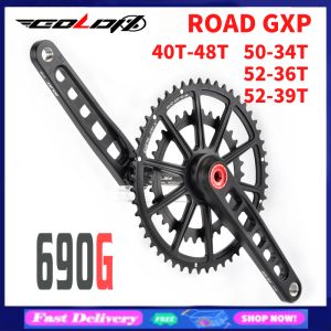 GOLDIX basikal Crankset GXP Double/Single 50-34T 52-36T 53-39T 40T 42T 44T 46T 48T Chainring Hollow Ultralight Crank Fit untuk Bike jalan kerikil untuk Shimano lelaki bahu