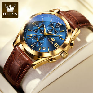 OLEVS | OLEVS Quartz Watch for Men Multifunctional Chronograph Dial Leather Strap Waterproof Luminous High Quality Mens Wristwatches