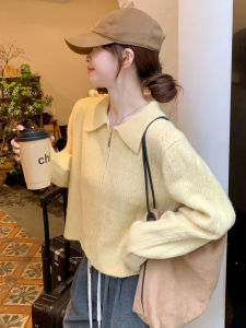 French Vintage Zipper Collar Sweater Coat Womens Autumn Soft Fluffy Loose Knitted Open Cardigan Top Korean Style Long Sleeve