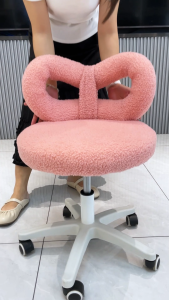 AIODIY Elegant Fleece Upholstered Bow-Shaped Mobile Makeup Chair with Adjustable Height and Free Delivery