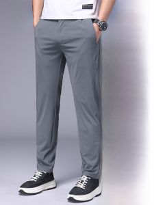 ROMON | Lormen Mens Casual Pants Summer Thin Loose Straight Ice Silk Business West Pants Elastic Breathable Long Pants