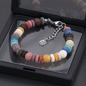 Original Ins Niche Style Color Volcanic Stone Bracelet Mens Fashion Hip Hop Couples Bracelet Young Student Dopamine Bracelet