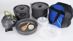 RAGON Silver Knight Aluminum Alloy Cookware DS-700 Outdoor Camping Cooking Set 5-6 person