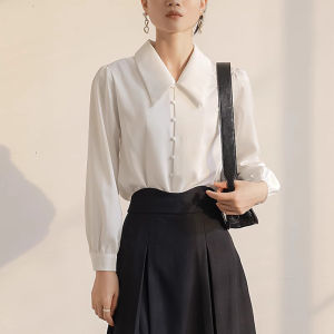 เสื้อเชิ้ตผู้หญิงสไตล์จีนใหม่ เสื้อเชิ้ตผ้าชีฟองสีขาว ฤดูใบไม้ผลิและฤดูใบไม้ร่วง ใส่ไปทำงาน สำหรับการสอบสวน ชั้นใน ชุดชั้นใน ฤดูหนาว