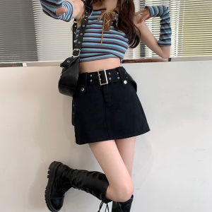 High Waist A-Line Mini Skirt Black Denim Anti-Light Leotard Short Skirts Korean Style Cotton Material Spring Season