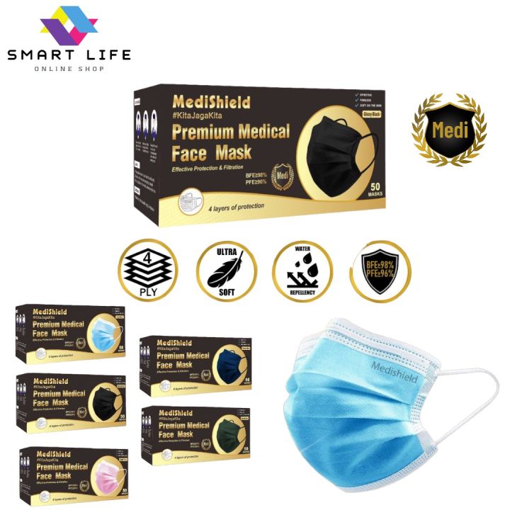 Medical Face Mask 4ply 50pcs MEDISHIELD 4ply Colour Mask Premium High ...