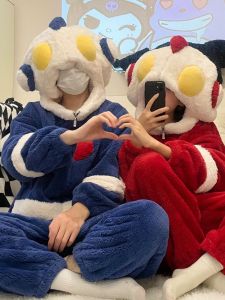 Couple One-Piece Pajamas Fall and Winter Coral Fleece Thickened Cute Cartoon Ultraman Funny One Man and One Woman Winter plus Size
