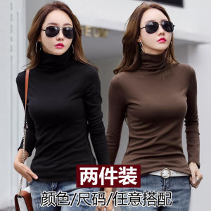Solid Color with Fur Turtleneck Bottoming Shirt Long-Sleeved T-shirt Womens Large Size Womens Clothing Autumn and Winter Thermal Clothes Underwear T-shirt Top Womens