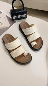 GaitGems Womens Summer Thick Bottom Toe Post Slippers Flat Beach Sandals Cross Band Sandals PVC Material Comfortable Indoor Outdoor Slip #WT397