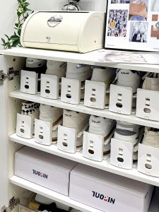 ชั้นวางรองเท้าพับได้แบบสองชั้นหนา ปรับระดับได้สำหรับจัดระเบียบรองเท้าในชั้นวางรองเท้าในห้องนอน บ้าน ที่พักนักเรียน